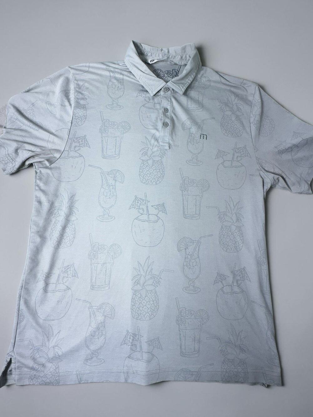 TravisMathew Polo Shirt Mens XL Gray Reverse Print Cocktail Golf Ptarmigan CC